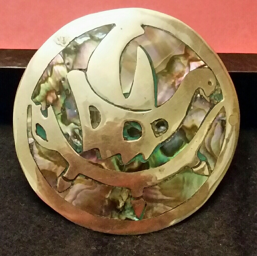 STERLING & ABALONE INLAY BROOCH